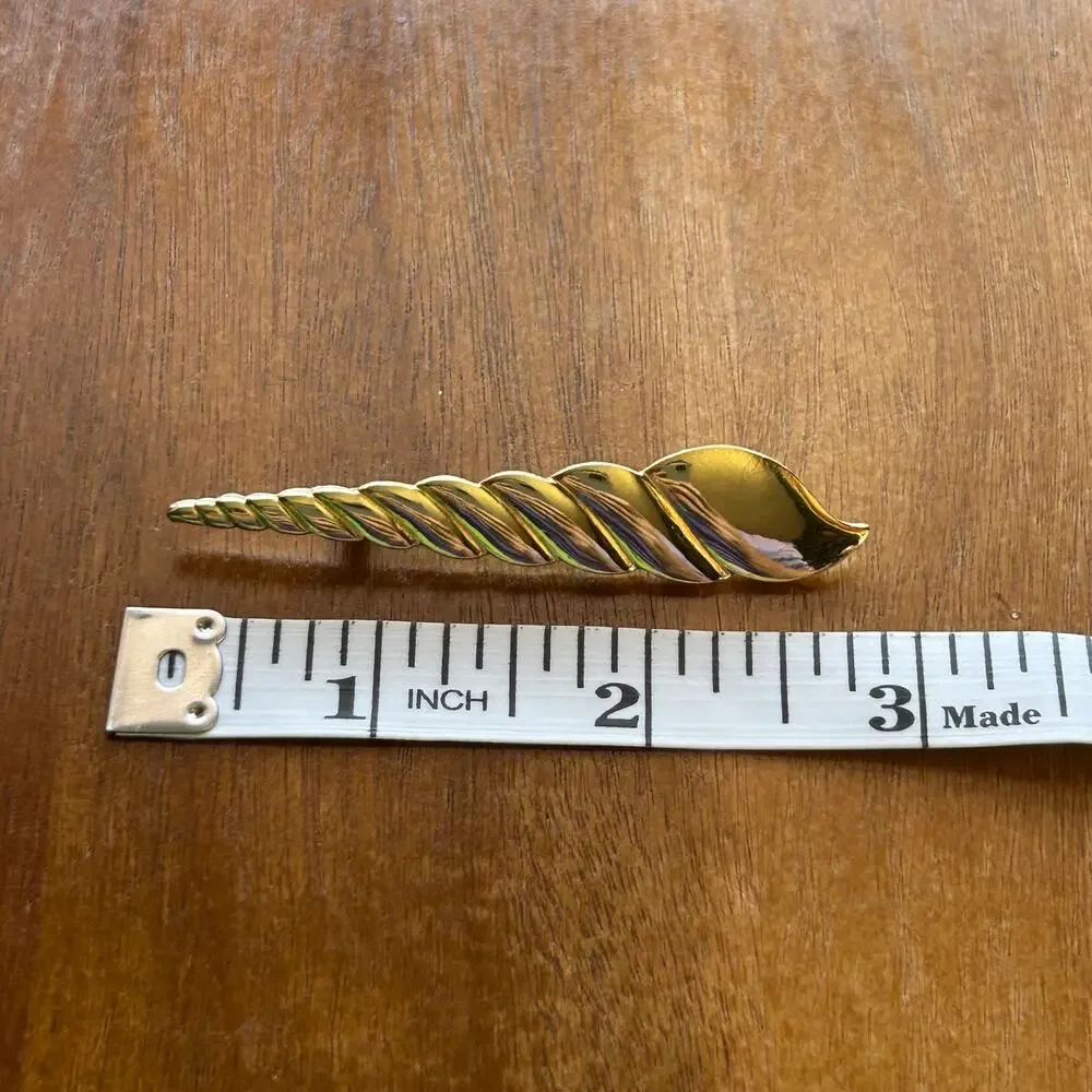 Vintage Gold Tone Tapered Shell Brooch | Sculptural Spiral Sea Snail Pin